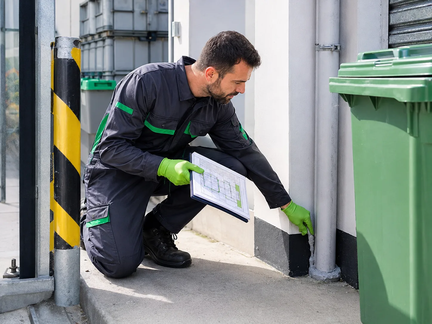 Técnico sellando un acceso para prevenir el ingreso de roedores