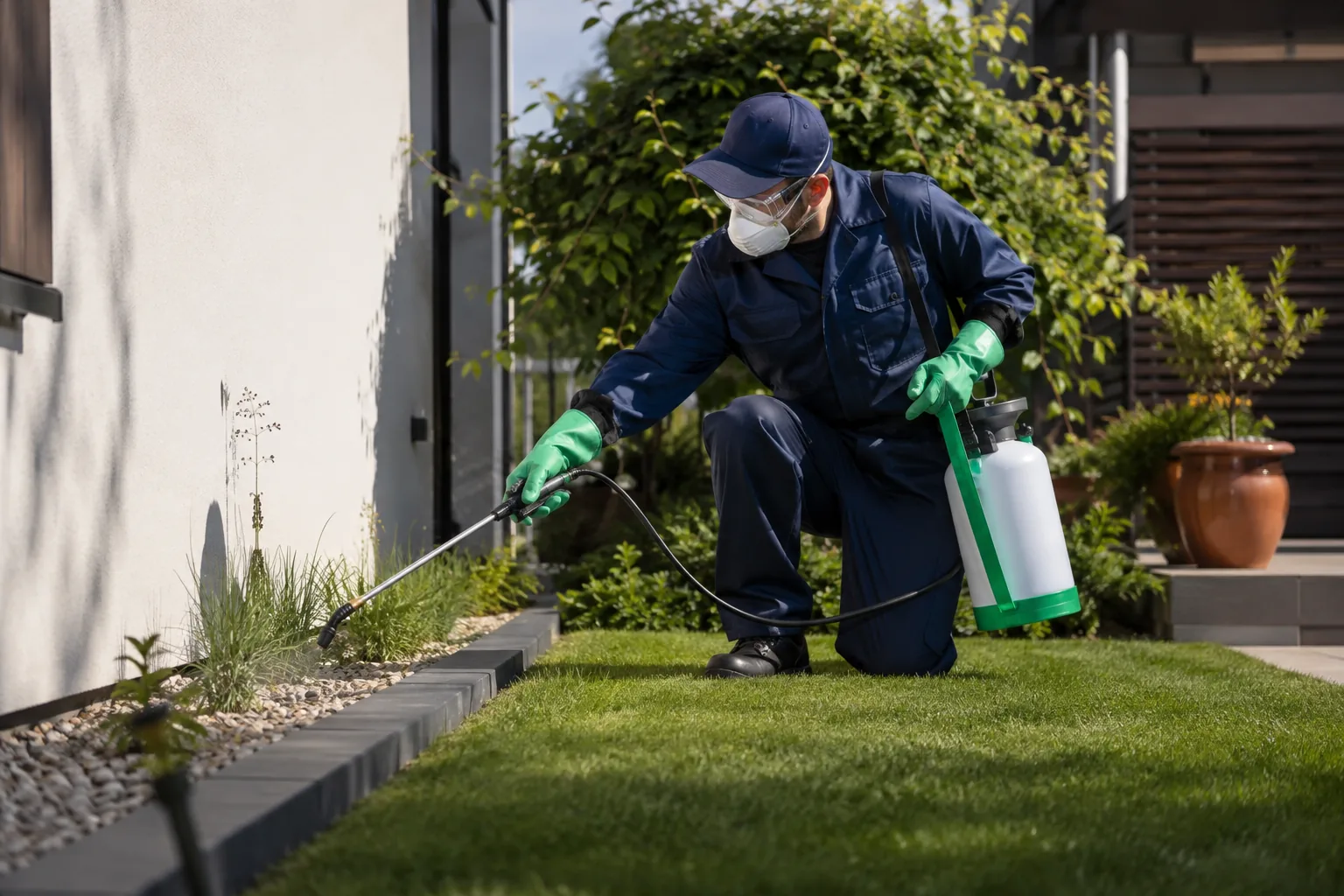 Aplicación profesional en un jardín exterior